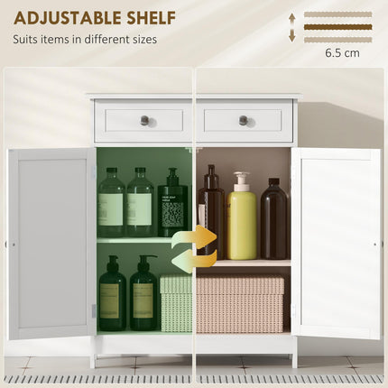 Traditional Free-Standing Bathroom Storage Cabinet with Adjustable Shelf - White