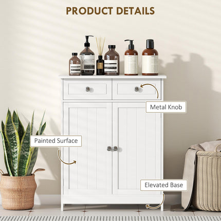 Traditional Free-Standing Bathroom Storage Cabinet with Adjustable Shelf - White