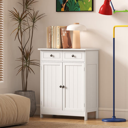 Traditional Free-Standing Bathroom Storage Cabinet with Adjustable Shelf - White