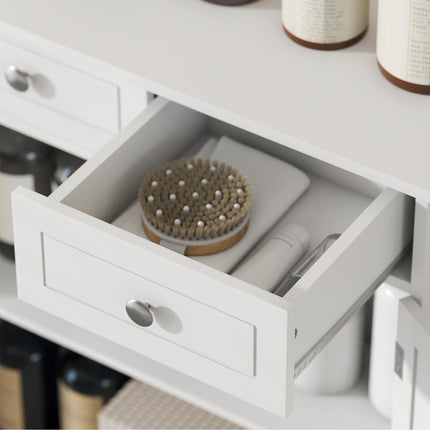 Traditional Free-Standing Bathroom Storage Cabinet with Adjustable Shelf - White