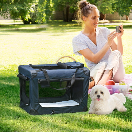 Folding Dog and Cat Carrier Bag with Cushion 60x41.5x41 cm - Dark Blue