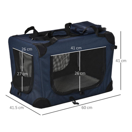 Folding Dog and Cat Carrier Bag with Cushion 60x41.5x41 cm - Dark Blue