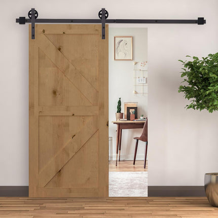 Modern Sliding Barn Door Hardware Track Kit for Single 6FT Wooden Door - Deep Coffee Matte