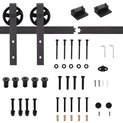 Modern Sliding Barn Door Hardware Track Kit for Single 6FT Wooden Door - Deep Coffee Matte