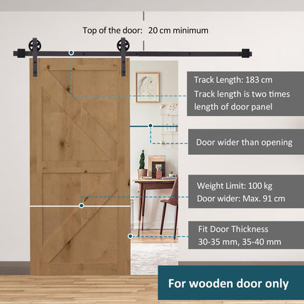 Modern Sliding Barn Door Hardware Track Kit for Single 6FT Wooden Door - Deep Coffee Matte