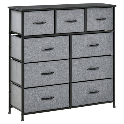 9-Drawer Storage Chest Dresser Organizer with Fabric Bins for Bedroom, Hallway, Entryway - Black & Grey