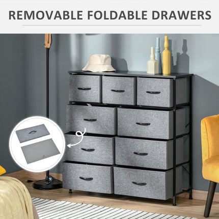 9-Drawer Storage Chest Dresser Organizer with Fabric Bins for Bedroom, Hallway, Entryway - Black & Grey