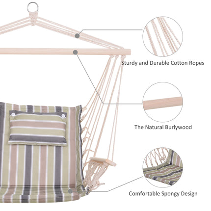 Garden Outdoor Hanging Hammock Chair with Thick Rope Frame and Wooden Arms Wide Seat - Multicoloured Stripes