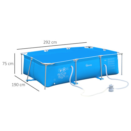 Outsunny Steel Frame Above Ground Pool 315x225x75cm with Filter Pump and Cartridge - Blue
