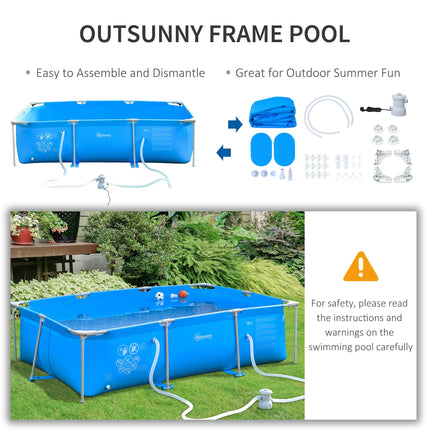 Outsunny Steel Frame Above Ground Pool 315x225x75cm with Filter Pump and Cartridge - Blue