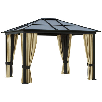 3.6 x 3 Metre Hardtop Gazebo Canopy with Polycarbonate Roof and Mosquito Netting - Brown