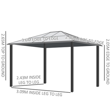 3.6 x 3 Metre Hardtop Gazebo Canopy with Polycarbonate Roof and Mosquito Netting - Brown