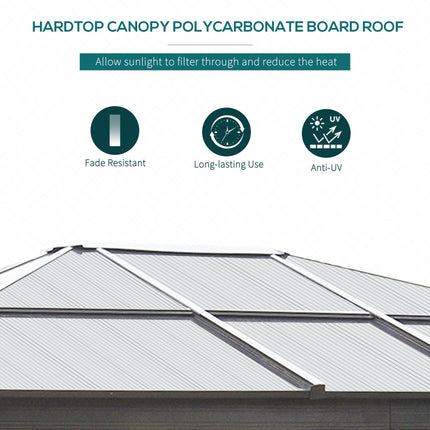3.6 x 3 Metre Hardtop Gazebo Canopy with Polycarbonate Roof and Mosquito Netting - Brown