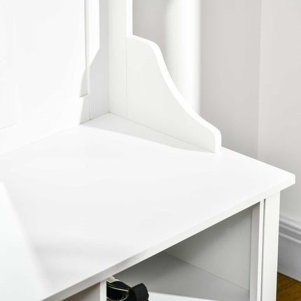 Hallway Furniture Set with Shoe Bench, Mirror, Cabinet, Coat Rack & 4 Hooks - White