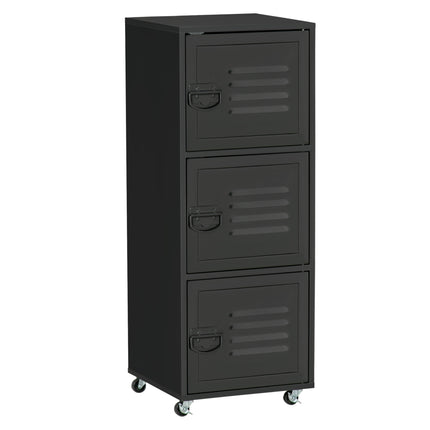 3-Tier Rolling Mobile File Cabinet with Metal Doors and Wheels for Home Office - Black
