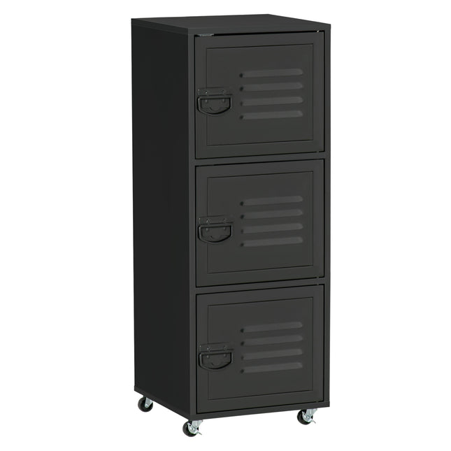 3-Tier Rolling Mobile File Cabinet with Metal Doors and Wheels for Home Office - Black