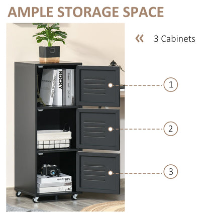 3-Tier Rolling Mobile File Cabinet with Metal Doors and Wheels for Home Office - Black