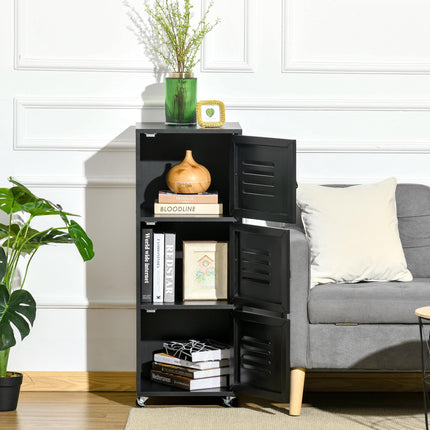 3-Tier Rolling Mobile File Cabinet with Metal Doors and Wheels for Home Office - Black