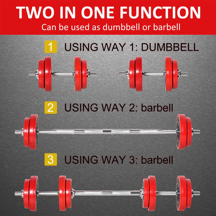 20KGS 2-In-1 Dumbbell & Barbell Adjustable Set Strength Muscle Exercise Fitness