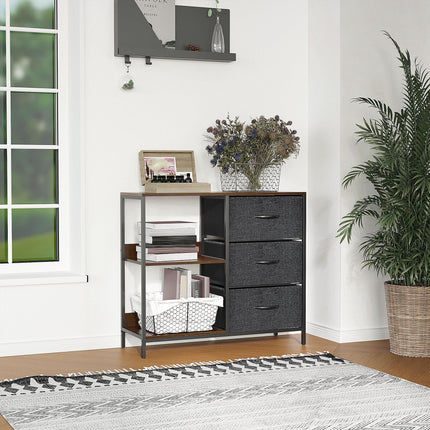 Chest of Drawers Dresser Cabinet with 3 Fabric Drawers & 3 Shelves for Living Room, Bedroom, Hallway - Black