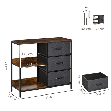 Chest of Drawers Dresser Cabinet with 3 Fabric Drawers & 3 Shelves for Living Room, Bedroom, Hallway - Black
