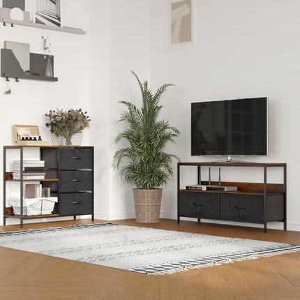 Chest of Drawers Dresser Cabinet with 3 Fabric Drawers & 3 Shelves for Living Room, Bedroom, Hallway - Black