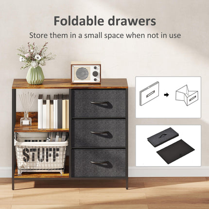 Chest of Drawers Dresser Cabinet with 3 Fabric Drawers & 3 Shelves for Living Room, Bedroom, Hallway - Black