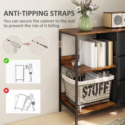 Chest of Drawers Dresser Cabinet with 3 Fabric Drawers & 3 Shelves for Living Room, Bedroom, Hallway - Black