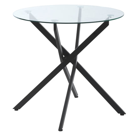 Round Side Table with Clear Tempered Glass Top and Metal Legs 80x75cm - Black