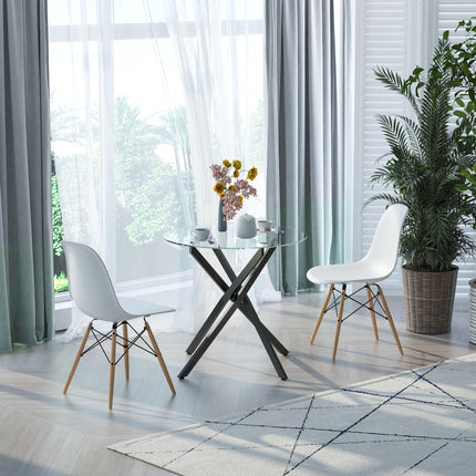 Round Side Table with Clear Tempered Glass Top and Metal Legs 80x75cm - Black