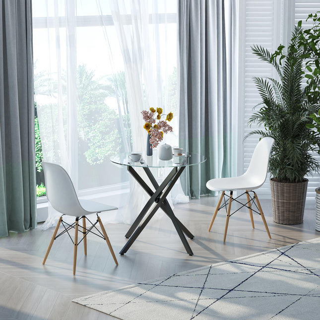 Round Side Table with Clear Tempered Glass Top and Metal Legs 80x75cm - Black