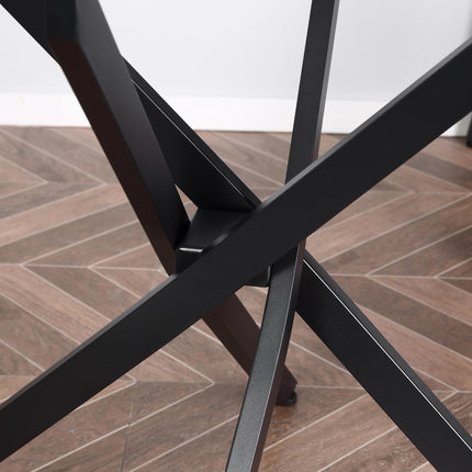 Round Side Table with Clear Tempered Glass Top and Metal Legs 80x75cm - Black