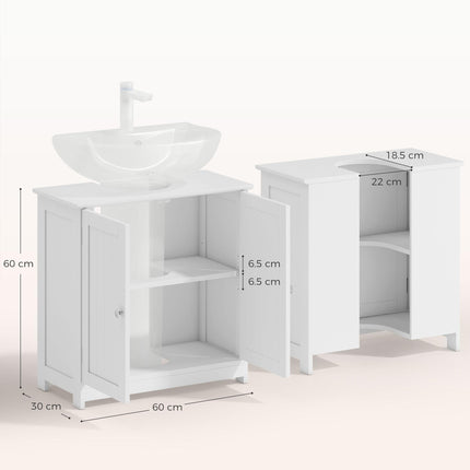 Under Sink Storage Cabinet with Adjustable Shelves 60x60x30cm - White