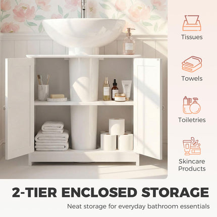 Under Sink Storage Cabinet with Adjustable Shelves 60x60x30cm - White
