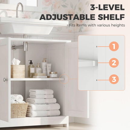 Under Sink Storage Cabinet with Adjustable Shelves 60x60x30cm - White