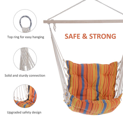 Hanging Hammock Chair with Cushioned Cotton Rope Seat - Orange