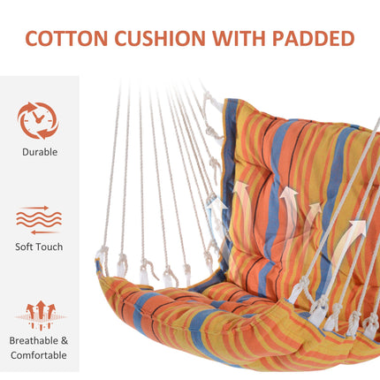 Hanging Hammock Chair with Cushioned Cotton Rope Seat - Orange