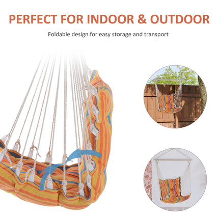 Hanging Hammock Chair with Cushioned Cotton Rope Seat - Orange