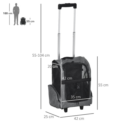 Travel Bag for Dogs 2-in-1 Pet Carry Backpack with Trolley and Telescopic Handle - Grey