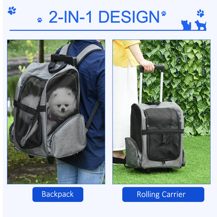Travel Bag for Dogs 2-in-1 Pet Carry Backpack with Trolley and Telescopic Handle - Grey