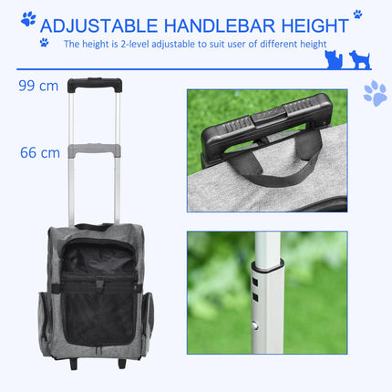 Travel Bag for Dogs 2-in-1 Pet Carry Backpack with Trolley and Telescopic Handle - Grey