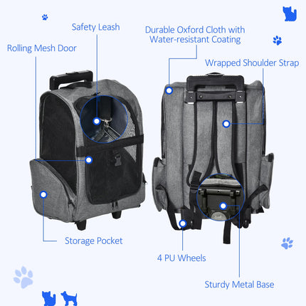 Travel Bag for Dogs 2-in-1 Pet Carry Backpack with Trolley and Telescopic Handle - Grey