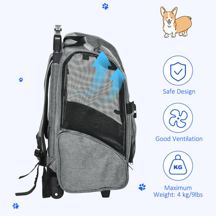 Travel Bag for Dogs 2-in-1 Pet Carry Backpack with Trolley and Telescopic Handle - Grey