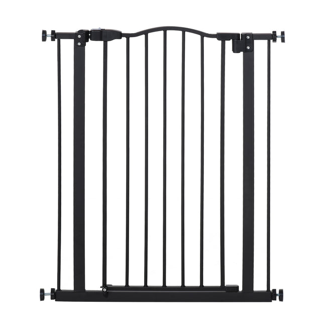 Adjustable 74-84cm Metal Pet Safety Gate with Auto-Close Door & Double Lock - Black