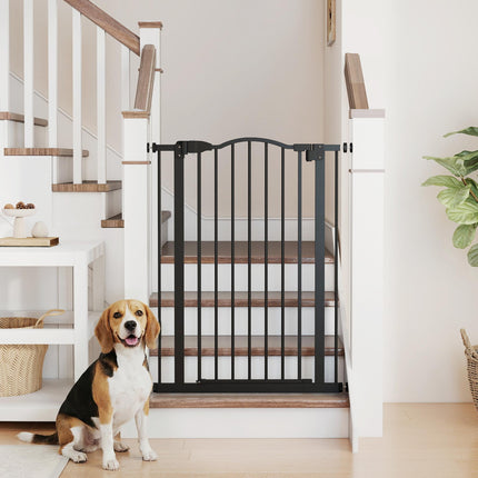 Adjustable 74-84cm Metal Pet Safety Gate with Auto-Close Door & Double Lock - Black