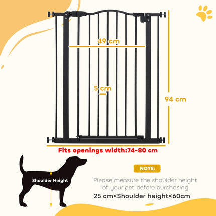 Adjustable 74-84cm Metal Pet Safety Gate with Auto-Close Door & Double Lock - Black