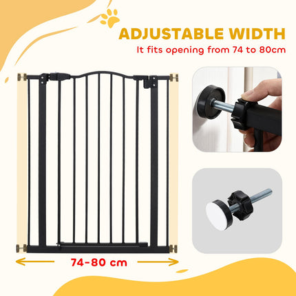 Adjustable 74-84cm Metal Pet Safety Gate with Auto-Close Door & Double Lock - Black