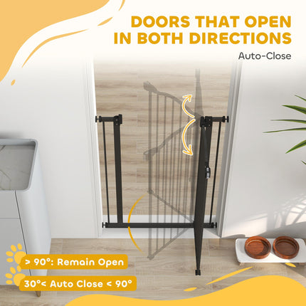 Adjustable 74-84cm Metal Pet Safety Gate with Auto-Close Door & Double Lock - Black