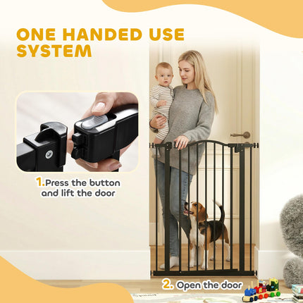 Adjustable 74-84cm Metal Pet Safety Gate with Auto-Close Door & Double Lock - Black
