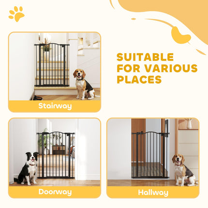 Adjustable 74-84cm Metal Pet Safety Gate with Auto-Close Door & Double Lock - Black